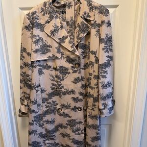 INC International Concepts Beige Trench Coat with Black Toile Print